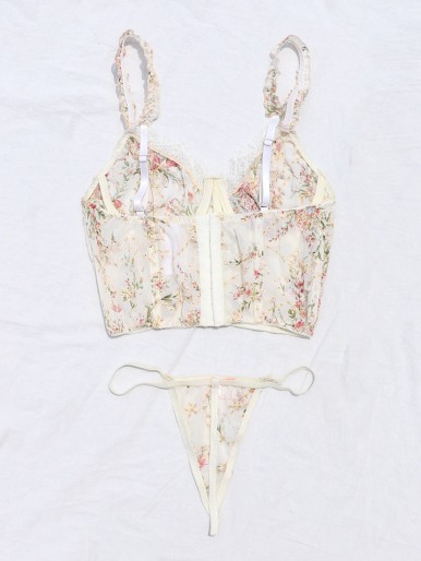 Floral Embroidery Underwire Lingerie Set