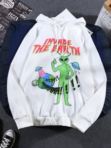 Men Alien & Letter Graphic Drawstring Hoodie