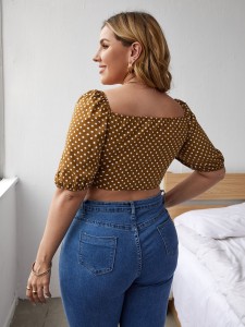 Plus Polka Dot Tie Front Crop Top