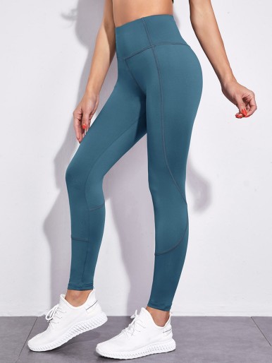 Solid Wide Band Waist Sports Leggings