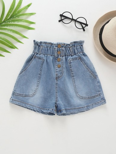 Toddler Girls Paper Bag Waist Slant Pocket Denim Shorts