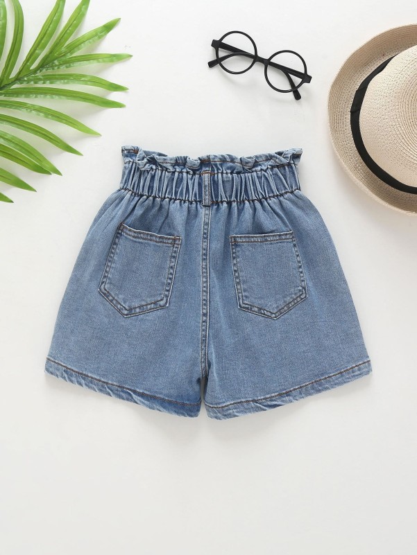 Toddler Girls Paper Bag Waist Slant Pocket Denim Shorts