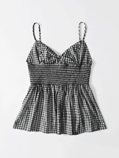 Plus Knot Front Gingham Cami Top