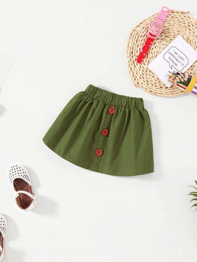 Toddler Girls Button Detail Solid Skirt