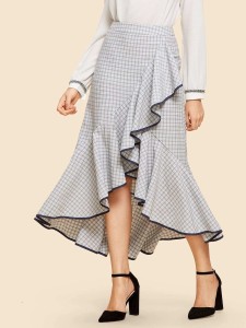 Ruffle Detail Plaid Skirt