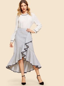 Ruffle Detail Plaid Skirt