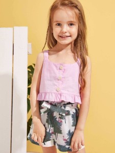 Toddler Girls Frill Hem Tank Top With Belted Shorts