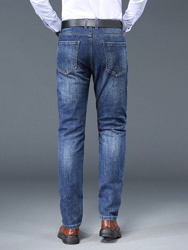 Men Slant Pocket Straight Leg Jeans