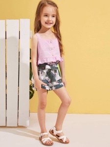 Toddler Girls Frill Hem Tank Top With Belted Shorts
