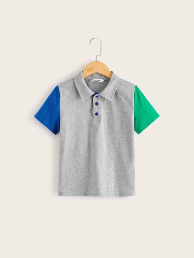Boys Cut-and-sew Heather Grey Polo Shirt