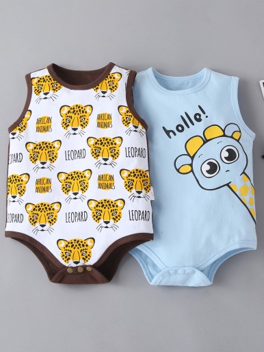 Baby Boy Cartoon Giraffe Print Tank Bodysuit