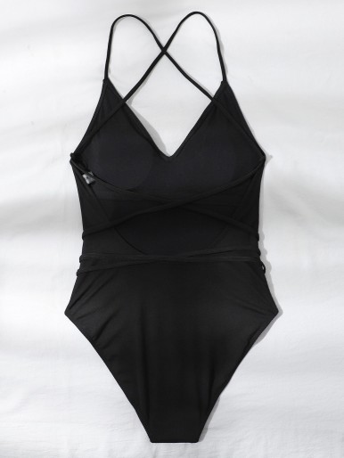 Rib Tie Front One Piece Swimsuit