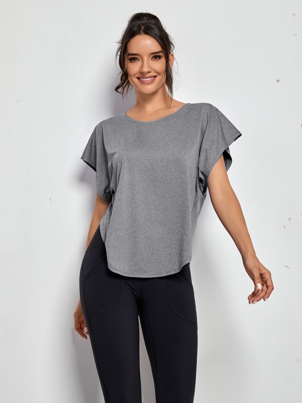 Batwing Sleeve Solid Sports Tee