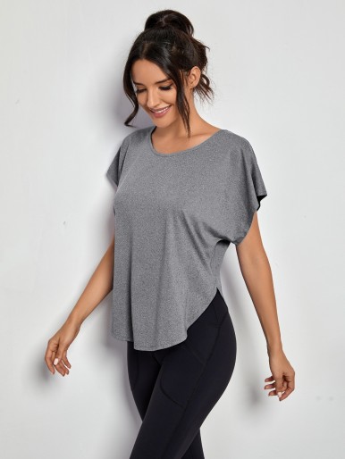 Batwing Sleeve Solid Sports Tee