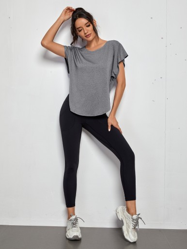 Batwing Sleeve Solid Sports Tee