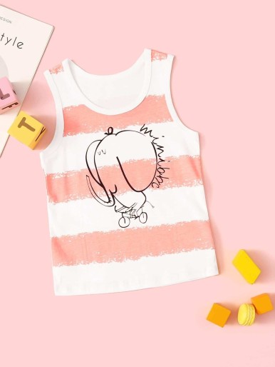 Toddler Girls Cartoon Print Striped Tank Top