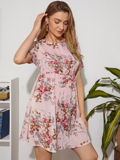 Maternity Keyhole Back Floral Print Dress