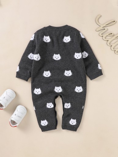 Baby Cat Pattern Knit Jumpsuit