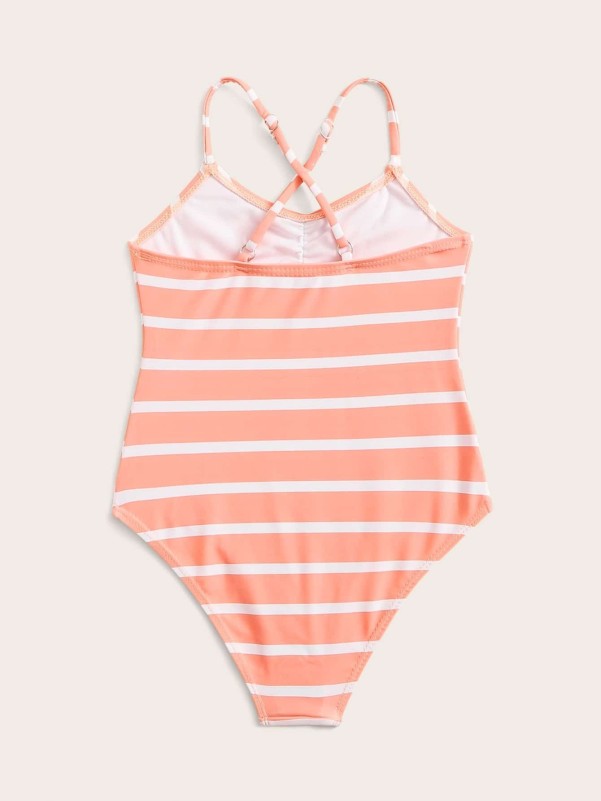 Girls Striped Criss Cross One Piece Swimwear