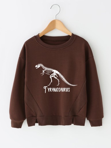 Boys Letter Dinosaur Drop Shoulder Sweatshirt
