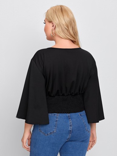 Plus Bell Sleeve Shirred Waist Top