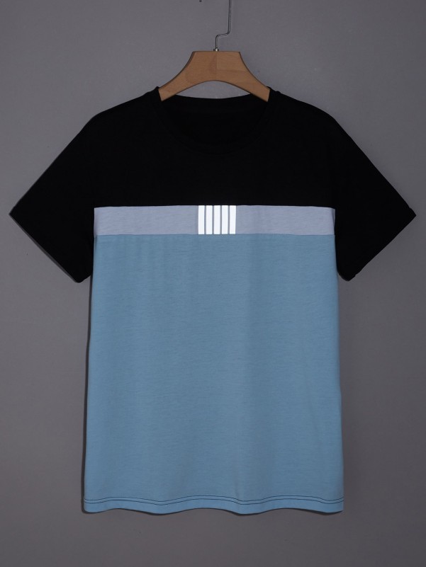 Men Reflective Striped Cut And Sew Tee
