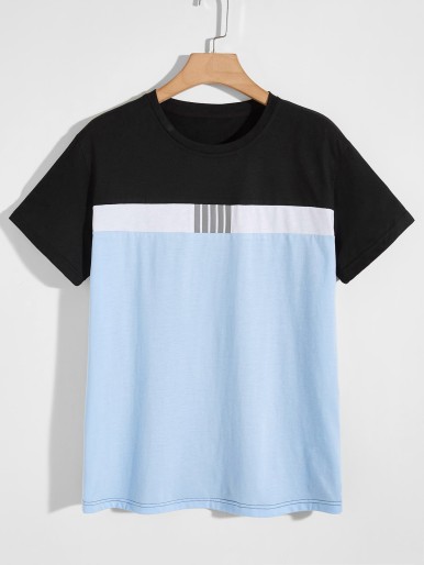 Men Reflective Striped Cut And Sew Tee