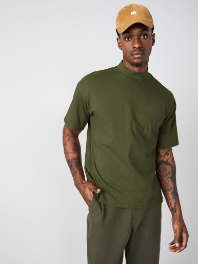 Men Cotton Mock Neck Solid Tee