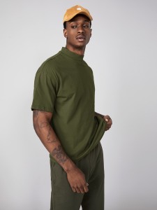 Men Cotton Mock Neck Solid Tee