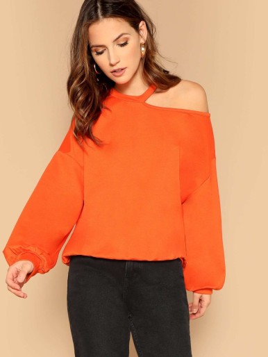 Neon Orange Cut Out Shoulder Sweatshirt