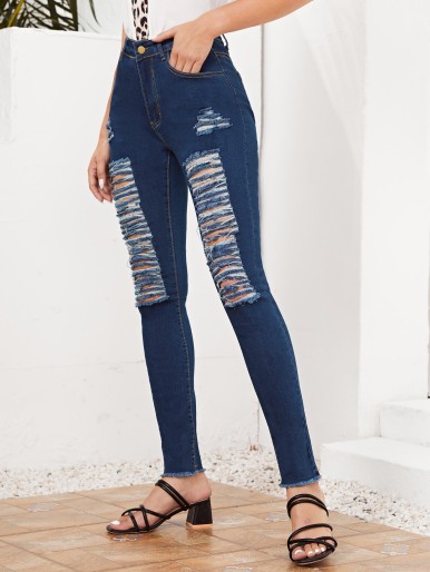 High-Rise High Stretch Distressed Skinny Jeans
