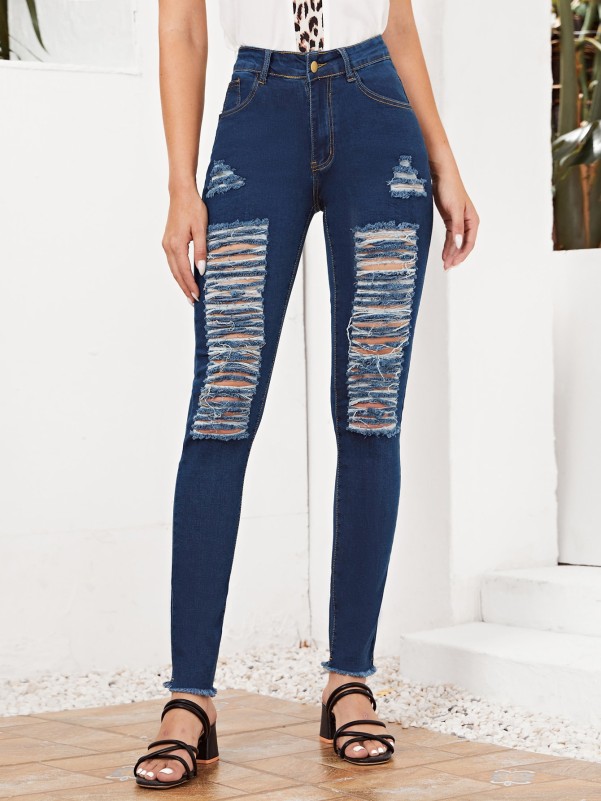 High-Rise High Stretch Distressed Skinny Jeans