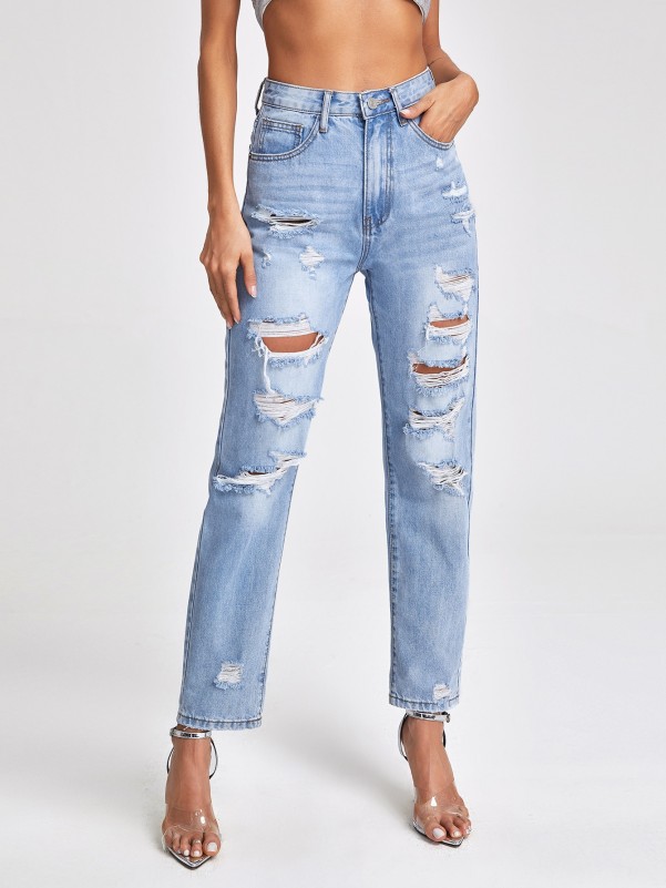 High Waisted Ripped Light Wash Jeans