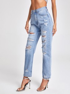 High Waisted Ripped Light Wash Jeans