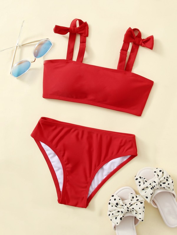 Girls Bow Decor Bikini Swimsuit