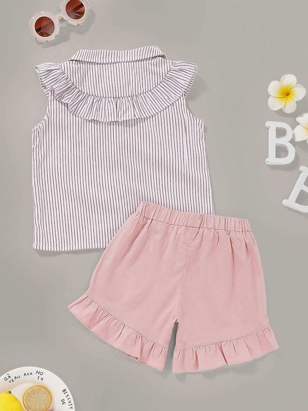 Toddler Girls Ruffle Striped Blouse With Shorts