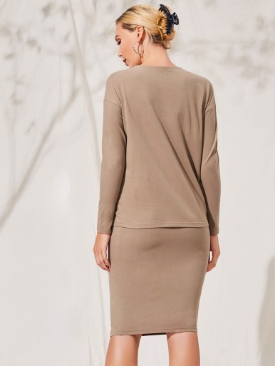 Maternity Drop Shoulder Solid Top & Pencil Skirt Set