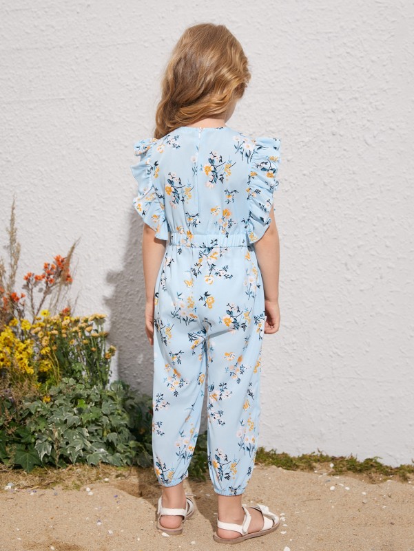 Toddler Girls Ruffle Trim Floral Print Jumpsuit