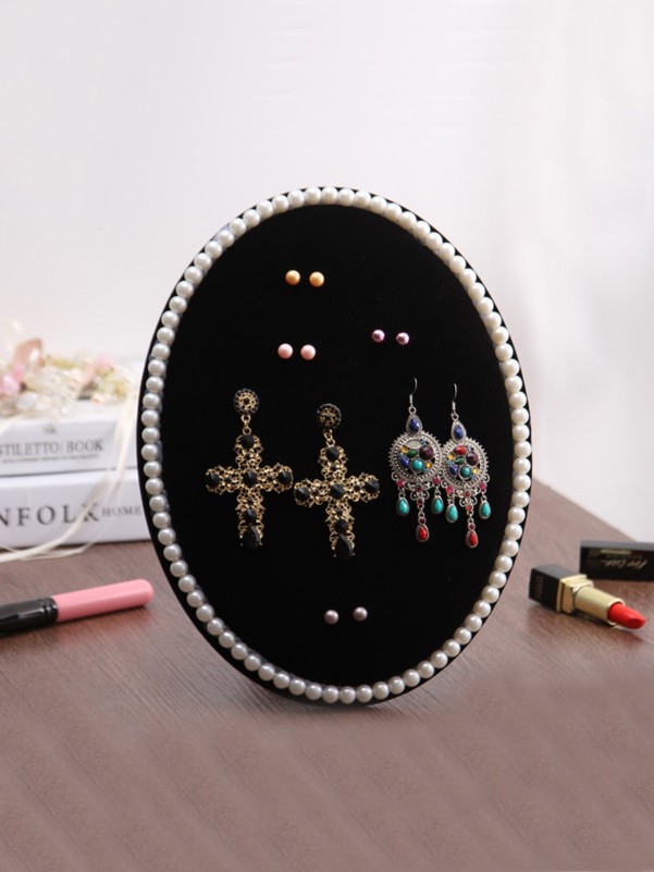 Faux Pearl Decor Earring Storage Rack