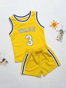 Toddler Boys Contrast Binding Letter Print Tank Top With Track Shorts