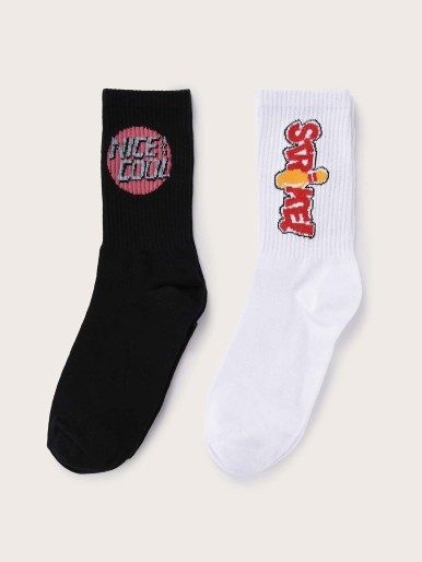 2pairs Men Letter Graphic Socks