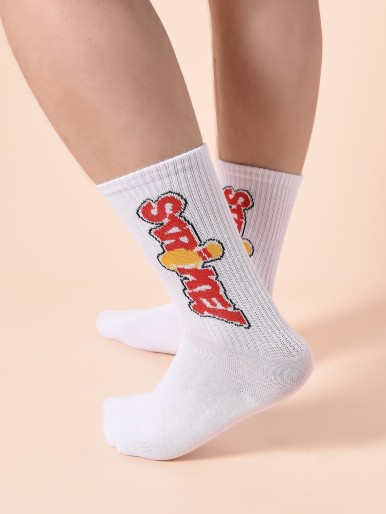 2pairs Men Letter Graphic Socks