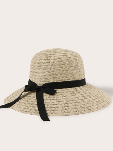 Bow Decor Straw Hat