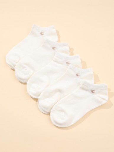 5pairs Moon Print Ankle Socks