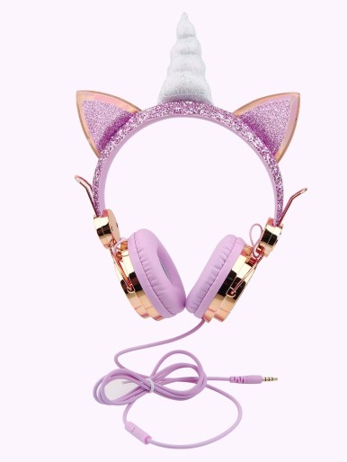 Kids Rhinestone Decor Unicorn Design Headphones