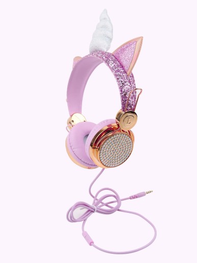 Kids Rhinestone Decor Unicorn Design Headphones