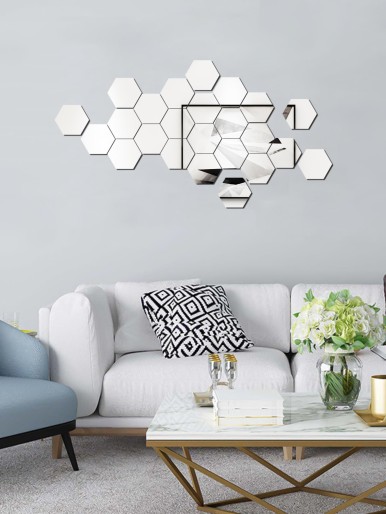 24pcs Hexagon Mirror Surface Wall Sticker