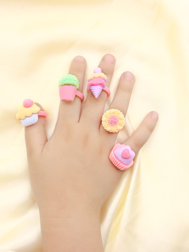 5pcs Toddler Girls Ice Cream Decor Ring