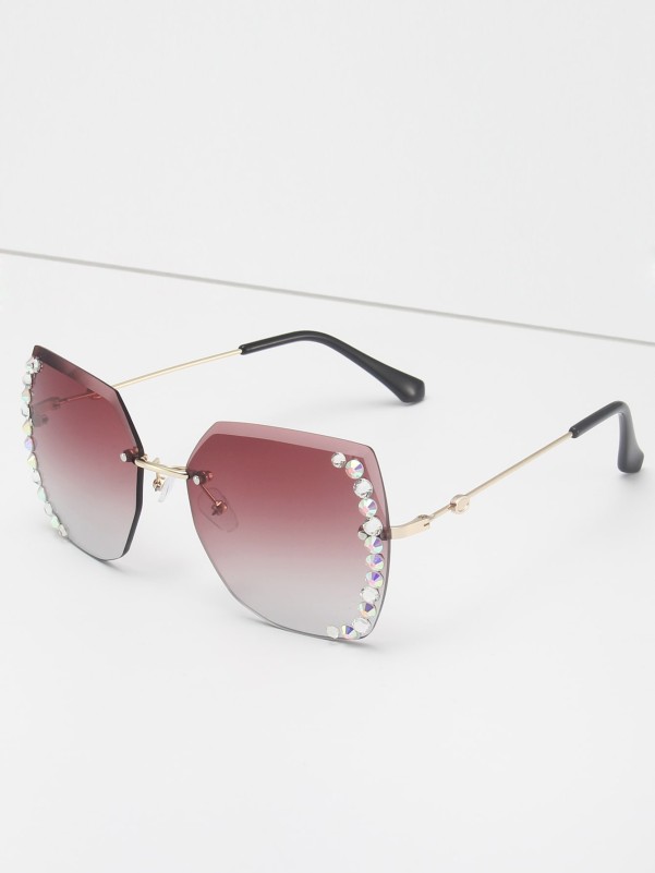 Rhinestone Decor Rimless Sunglasses