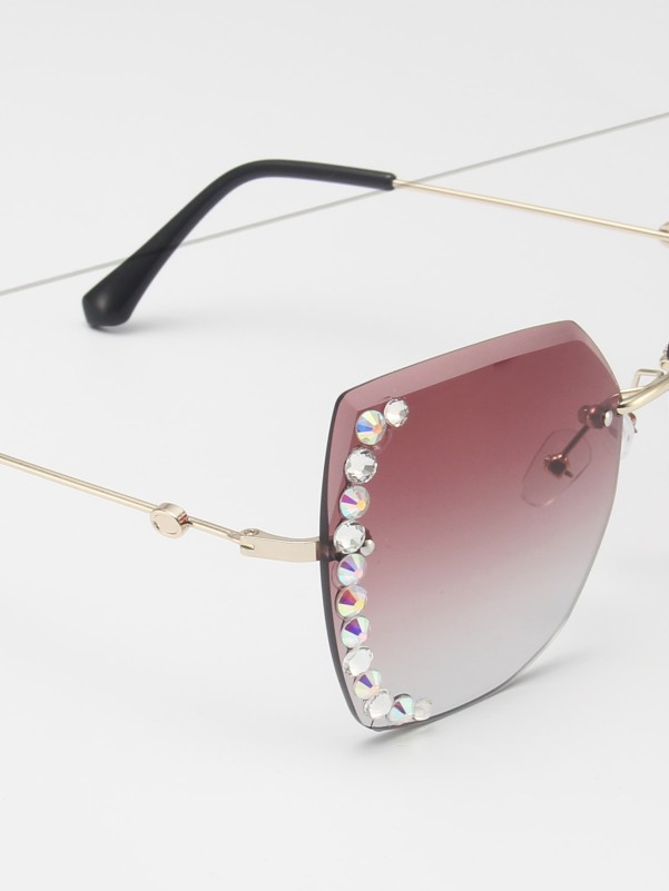 Rhinestone Decor Rimless Sunglasses